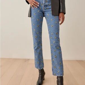 Reformation Blue Jeans with Yellow Mixed Emotions